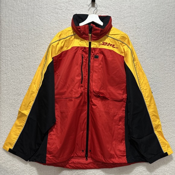 DHL‎ Reflective Uniform Multicolor Full Zip Hooded Outdoor Jacket Size 3XL